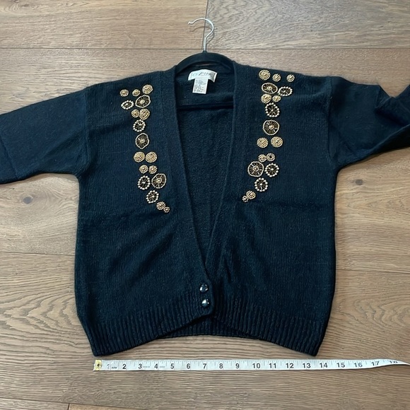 Cezanne Vintage Black Cardigan Silk Angora Sweater Gold Beaded Fuzzy Size Small - Picture 11 of 11